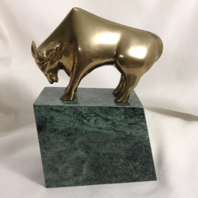 VINTAGE SOLID BRASS & Marble Bull Statue 5 Pounds 8 Ounces Paperweight ...