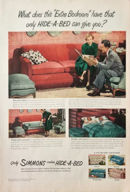 1948 Simmons makes hide a bead Vintage ad Extra bedroom light touch presto