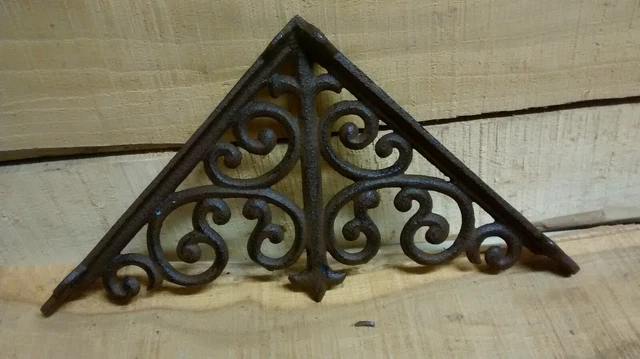 2 cast iron  Large ANTIQUE VICTORIAN STYLE SCROLL BROWN Shelf Brackets