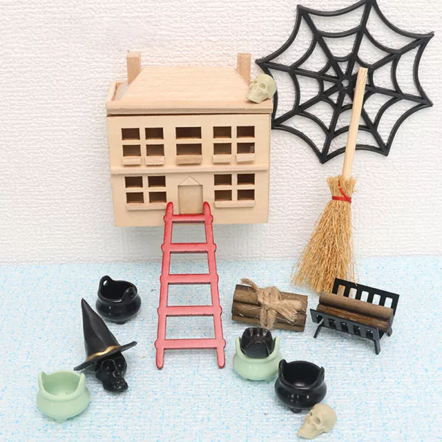 15Pcs Dollhouse Mini Halloween Web Skeleton Spider Web Props Doll's House Decor