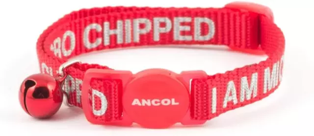 Ancol I Am Microchipped Cat Collar with Safety Buckle, Red