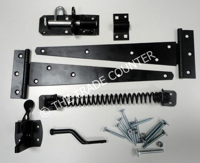 GATE FIXING KIT Latch T Hinges Spring Closer Bolt Set inc all fixings