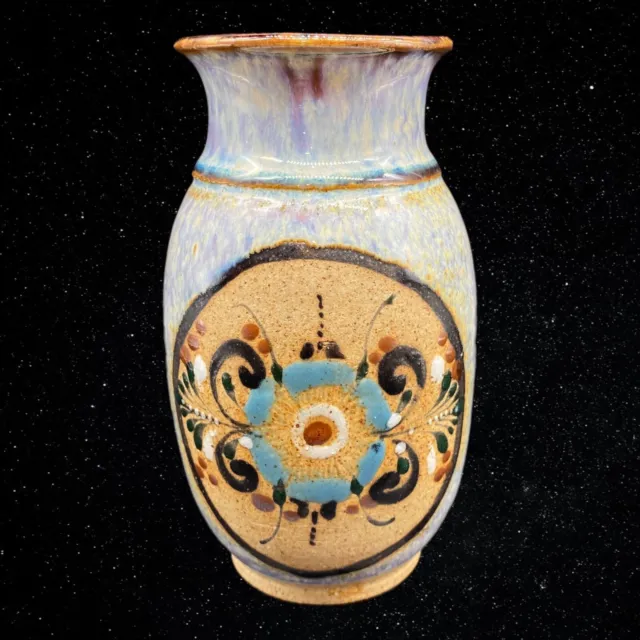 Mexican Folk Art Pottery Tonala Glazed Small Vase 5.5”T 2.5”W