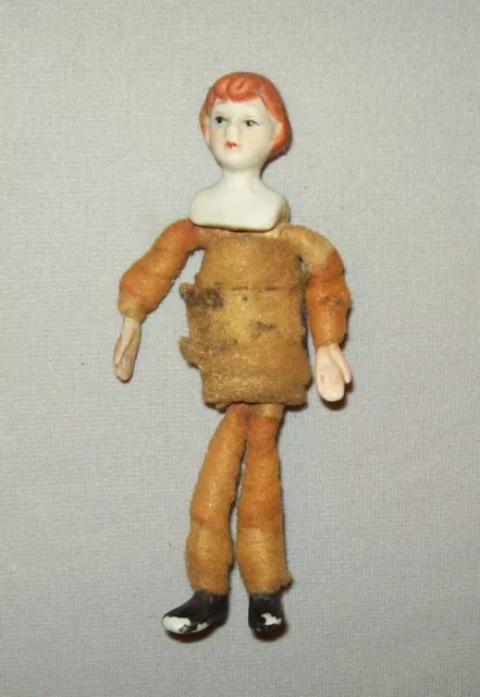 Old Vtg Bisque Dollhouse Doll 4.5" Tall China Figure Nice