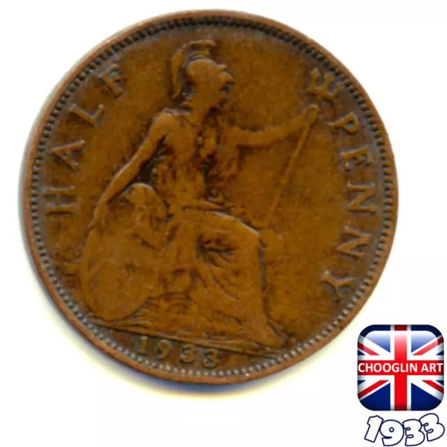 A BRITISH 1933 GEORGE V HALFPENNY coin, 91 Years Old!