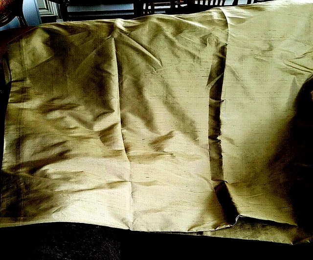(2) Restoration Hardware Thai Silk Golden Brown Panels Curtain Drape Lined Rod