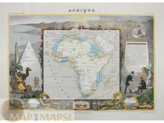 Africa Madagascar, mappa vecchia, Atlas National di Levasseur 1856