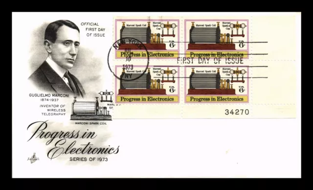 Dr Jim Stamps Us Cover Progress In Electronics 6C Fdc Plate Block Artcraft