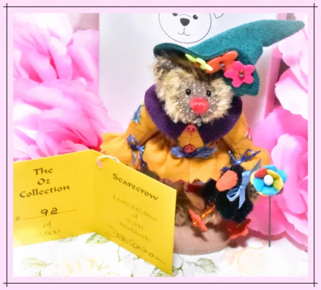 Deb Canham Artist Designs Mohair Teddy Bear Scarecrow Wizard of Oz LE COA 4"