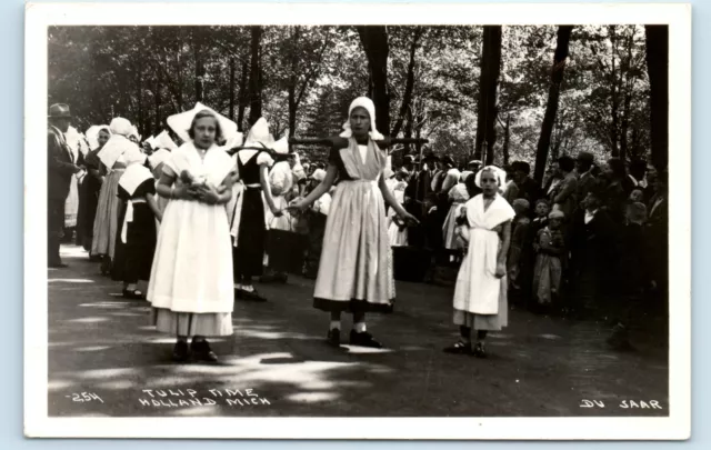 POSTCARD RPPC Tulip Time Holland Michigan Young Woman Carrying Buckets with Yoke
