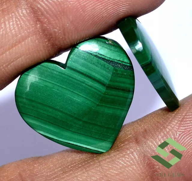 46.23 CTS Natural Malachite Heart Shape Cabochon Pair 23x23 mm Loose Gemstones 3