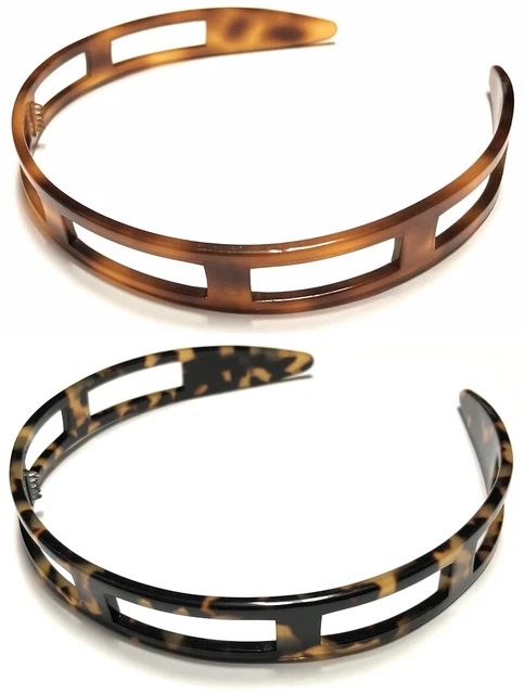 Women Flexible Headband Rectangle Cut Brown Black Marble Spot New Made in France