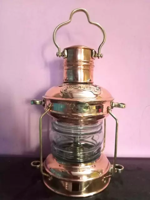 Nautische kleine Laterne Bootslicht Messing & Kupfer Anker Öllampe Maritime 10"