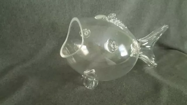 VTG Glass Fish Shape Terrarium Planter Vase Bowl Candy Dish Fish bowl Large