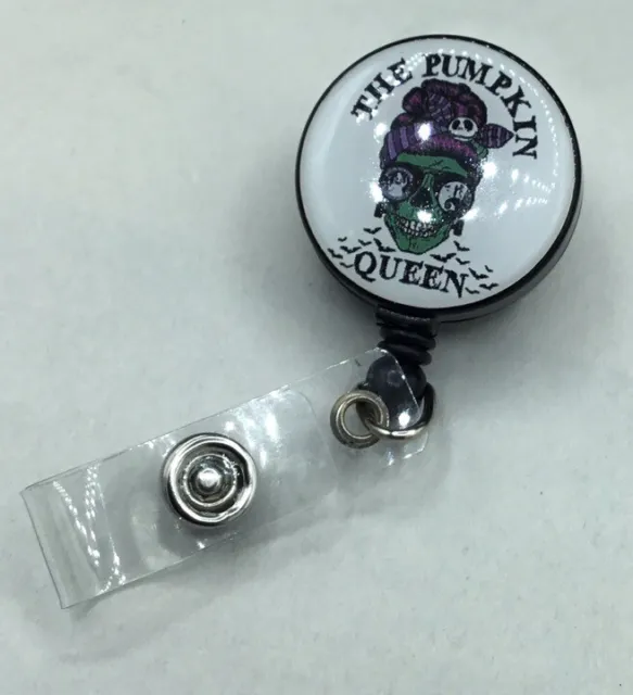 The Pumpkin Queen Skull Retractable ID Holder Badge Reel  Swivel Clip New