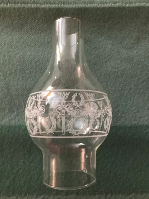 Clear Glass Oil Lamp Globe Chimney Shade with Torch and Wreath Design