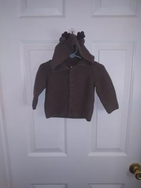 Carters Infant Boys/GIRL Brown Reindeer Hooded Cardigan Knit Hoodie Baby Sweater