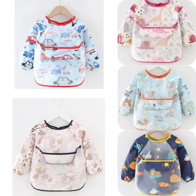 Baby Feeding Bibs Waterproof Feeding Apron Toddler Weaning Long Sleeve Kids mess