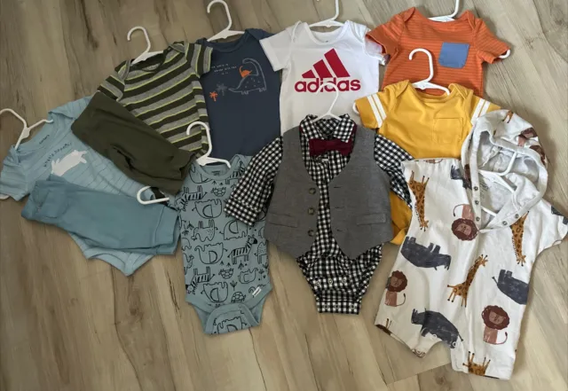 Carters, Adidas Baby Boy Size 3-6 & 6 Months 11 Piece Bundle, New Without Tags!