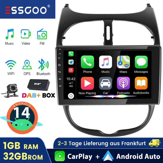 4G+64G Autoradio per Peugeot 206 206CC 206SW 2000-2016 Citroen C2 2013-2018 9 Pollici Android Autoradio con Senza Fili Carplay Android Auto Mirror Link Navi GPS Bluetooth WiFi/FM/RDS/EQ/SWC/USB