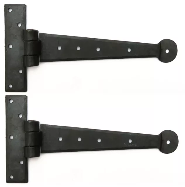 Pair 9 Inch Black Wrought Iron T Hinges  hand forged cupboard door hinge 9" 23cm