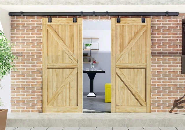 8FT Ceiling Mount Double Sliding Barn Door Hardware Box Track Rolling Track Kit