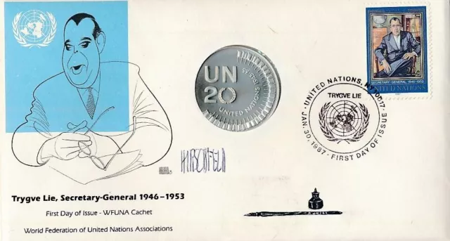 Al Hirschfeld-Signed United National 1987 Cover w/Coin