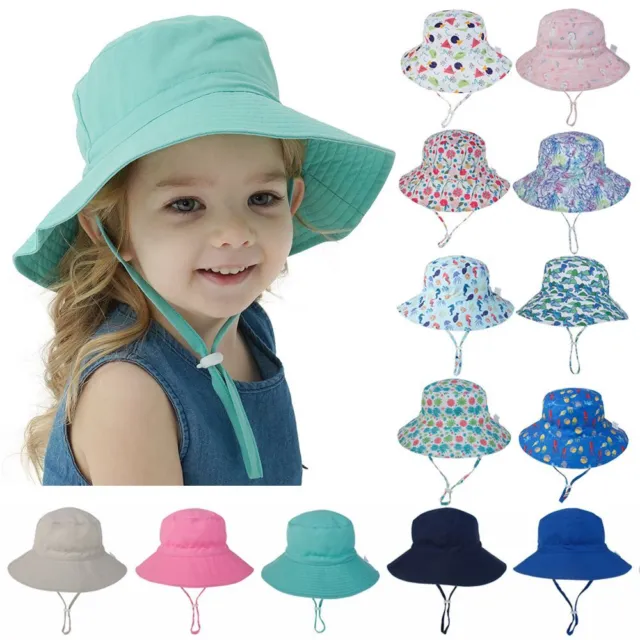 Cappello a secchio protezione UV bambino cappello da sole con mento regolabile berretto da spiaggia