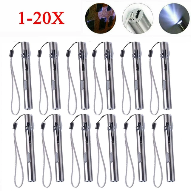 1-20X LED USB Rechargeable Mini Flashlight Stainless Steel 1000 Lumens Pen Light