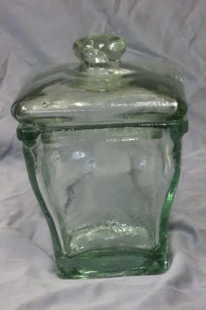 Pottery Barn Green Recycled Glass 7" Apothecary Jar or Candy Jar  with Lid