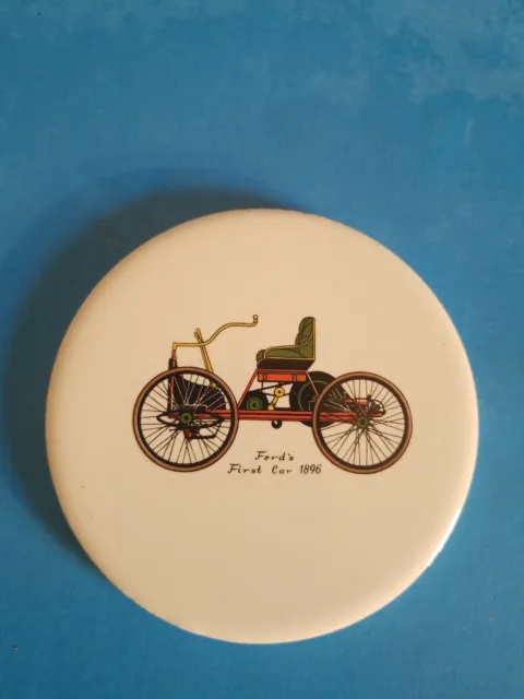 Vintage H&R Johnson 3 1/2" Ford First Car 1896 Coll Round Tile.free Shipping.*C2