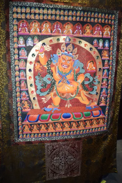 XL Thangka Tibet 24 Mahakalas mit Shakti Amitabhas s.f.24KtGoldmin mal.185x130cm