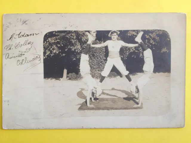 CARTE POSTALE PHOTO 1900 Gymnastes Gymnastique à Paul ADAM brigadier d'ORLEANS