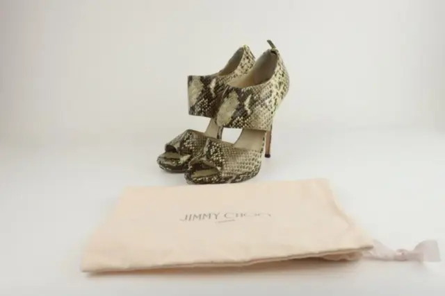 Jimmy Choo Private Sandals Ivory Snake-Embossed Leather Size 39 Open Toe Heel