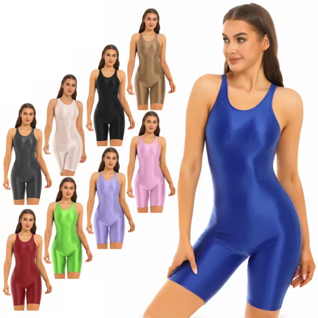 Sexy Womens Sleeveless Bodycon Bodysuit Oil Glossy Hollow Out One Piece Leotard