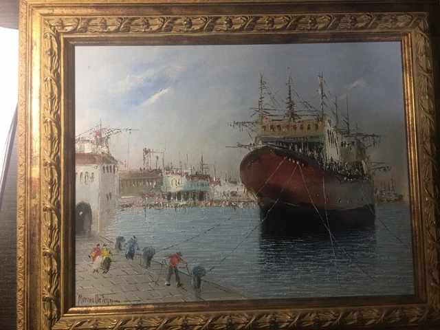 cuadro , oleo sobre lienzo  barcos 