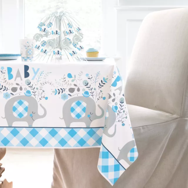 Blue Floral Elephants Baby Shower Boy Party Decorations Tableware, Games