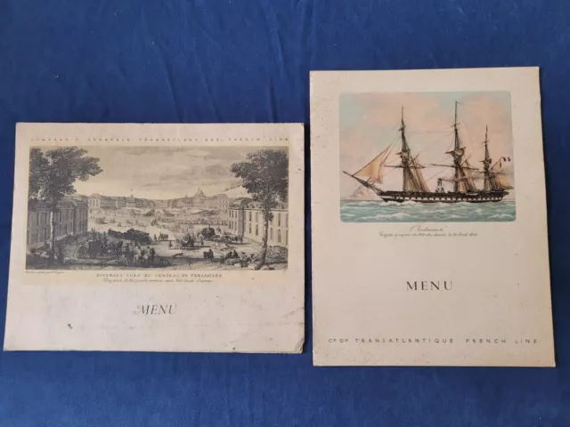 Lot de 2 Menus Paquebots Liberté & S.S. Flandre / French Line Transatlantique