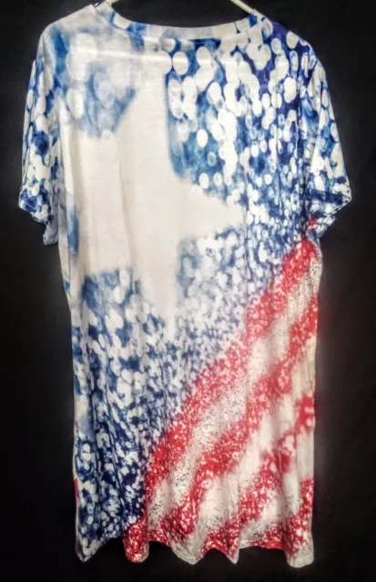 Womens 3XL T-Shirt American Flag Print Short Sleeve Casual Plus Size Basic Style