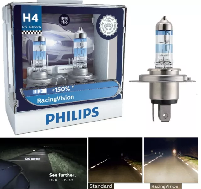 Philips H4 9003 RacingVision GT200 Headlight Halogen Bulbs 12342RGTS2 Pack  of 2