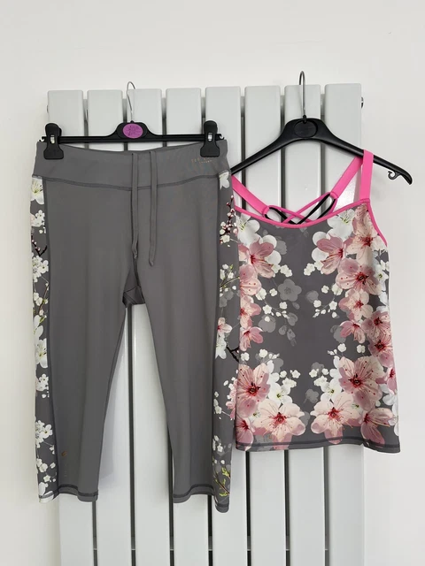 Set Palestra Ted Baker Leggings Coordinati & Top Design Floreale & Grigio - S/M