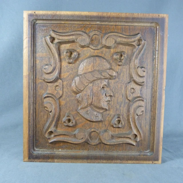 Lot of 4 French Vintage Hand Carved Wooden Panel with Different Human Faces 2