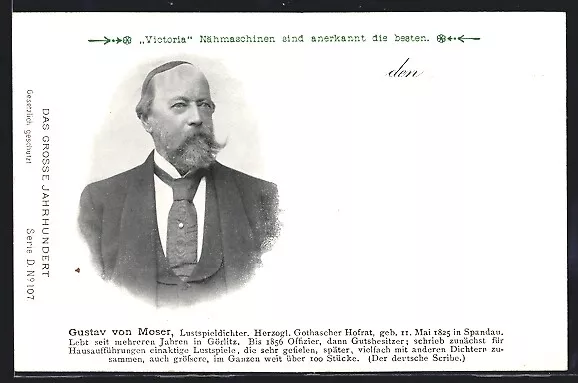 Portrait von Gustav v. Moser, Lustspieldichter, Ansichtskarte