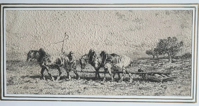 Le Rouleau EAU FORTE Gravure CHARLES EMILE JACQUE XIX°