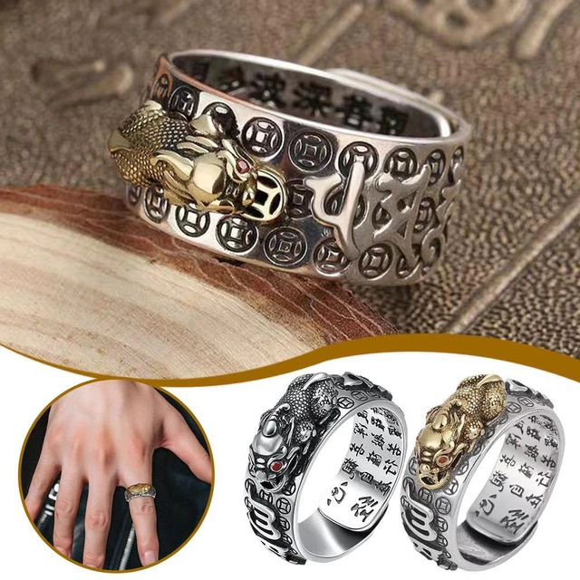 Adjustable Feng Shui Gold Plated Wealth Lucky Ring Buddhist Jewelry`US-