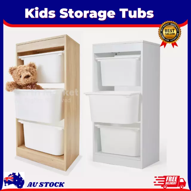 BRAND NEW Kids Storage Unit with 3 Tubs Oak and White Look * FREE SHIPPING *