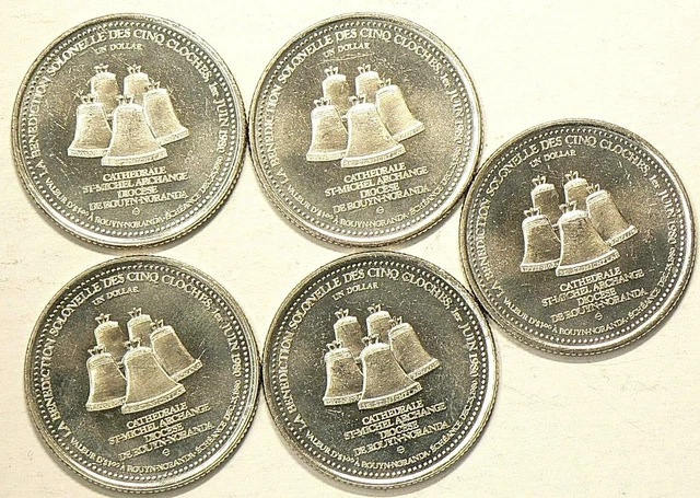 1980 Quebec Rouyn-Noranda $1 Dollar Municipal Token Lot of 5 from Roll #4554