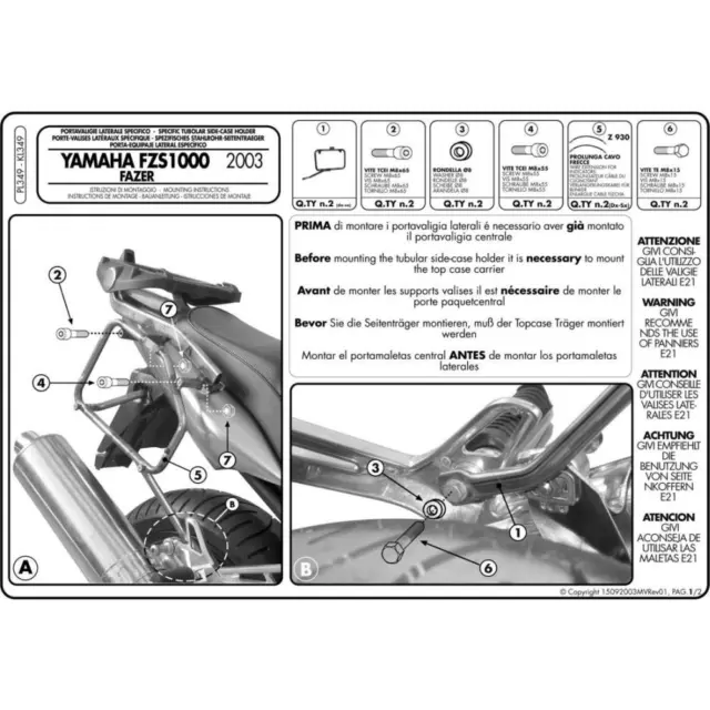 PORTAVALIGIE LATERALE YAMAHA 1000 FZS Fazer RN06 2003-2005