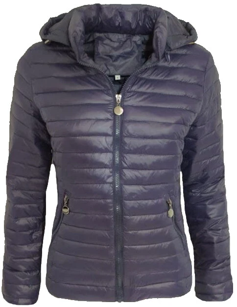 Giubbino donna blu giacca giubbotto con cappuccio piumino 100 grammi bomber zip