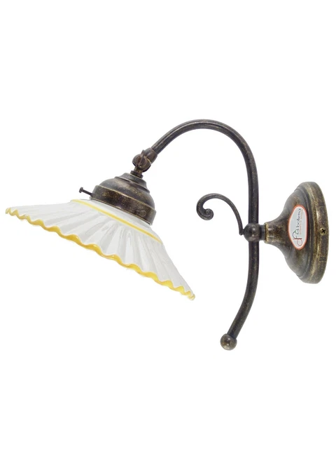 Applique ottone brunito,lampada illuminazione parete piatto ceramica giallo ar2